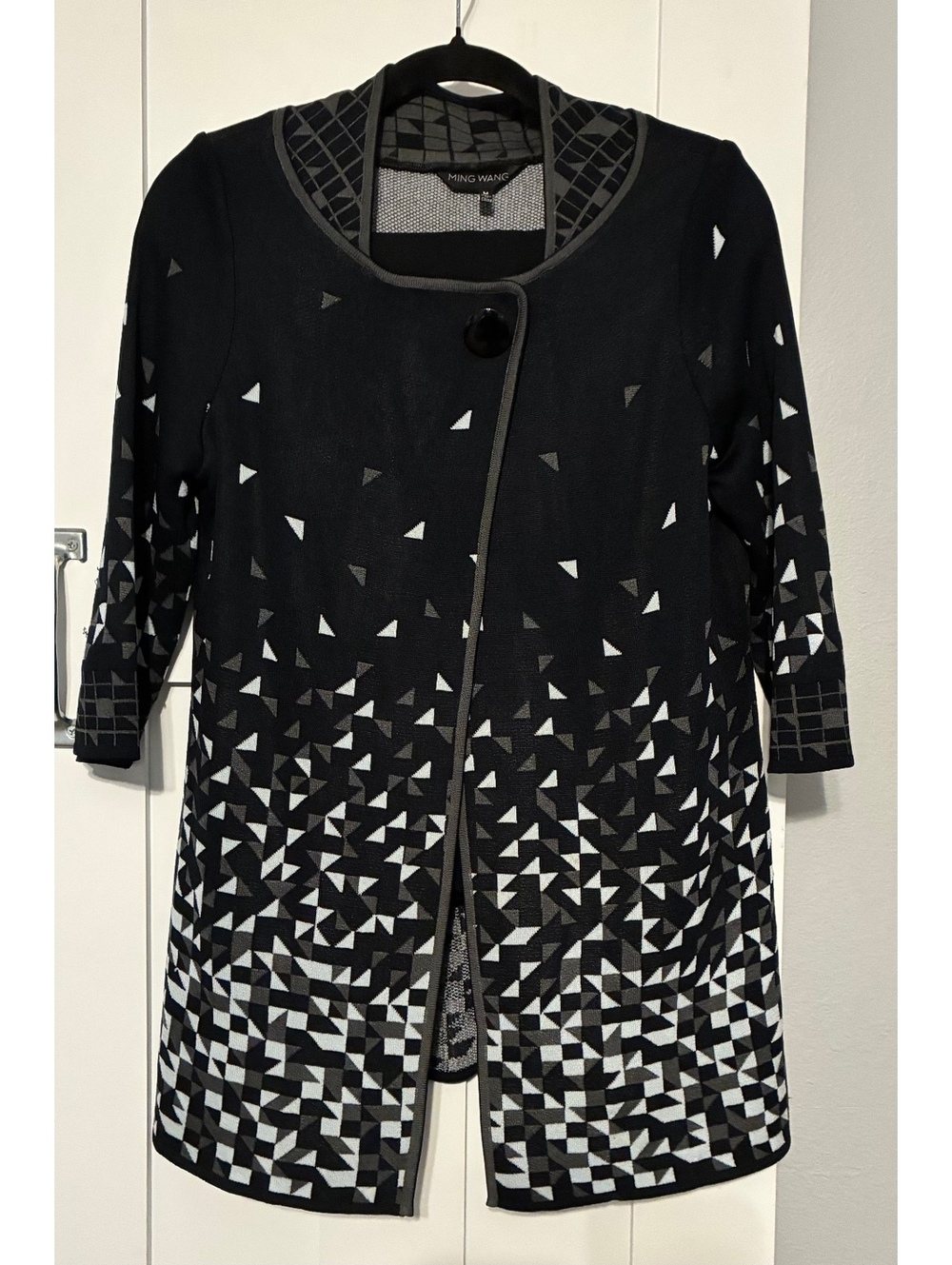 Ming Wang Geometric Ombre Triangle Jacquard Knit Jacket/Pant set Size M